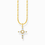 Cadena Thomas Sabo chapada en oro con colgante en forma de cruz blanca Cross Romance KE2296-445-14