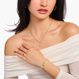 Cadena Thomas Sabo chapada en oro con colgante en forma de cruz blanca Cross Romance KE2296-445-14