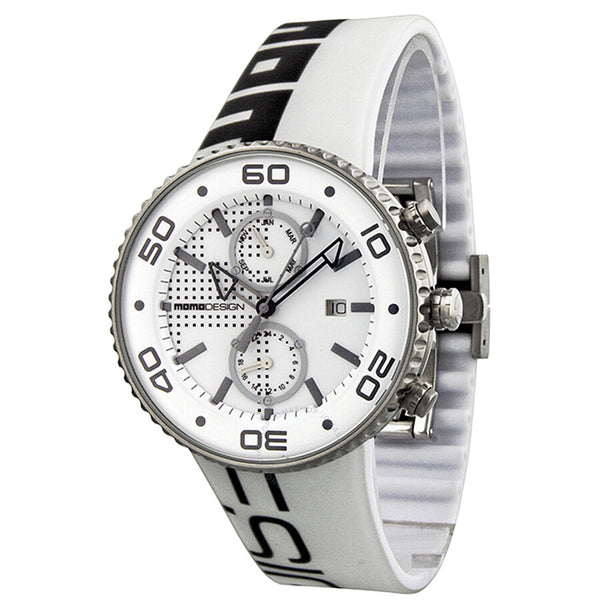 Reloj Momo Design Jet GMT de caucho con esfera blanca y negra para hombre MD1187-06WTBK