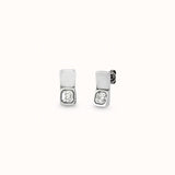 Pendientes UNODE50 bañados en plata de ley con forma rectangular y cristal blanco PEN0965BLNMTL0U