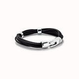 Pulsera UNODE50 cuero con 2 circunferencias bañadas en plata de ley PUL2458MARMTL0