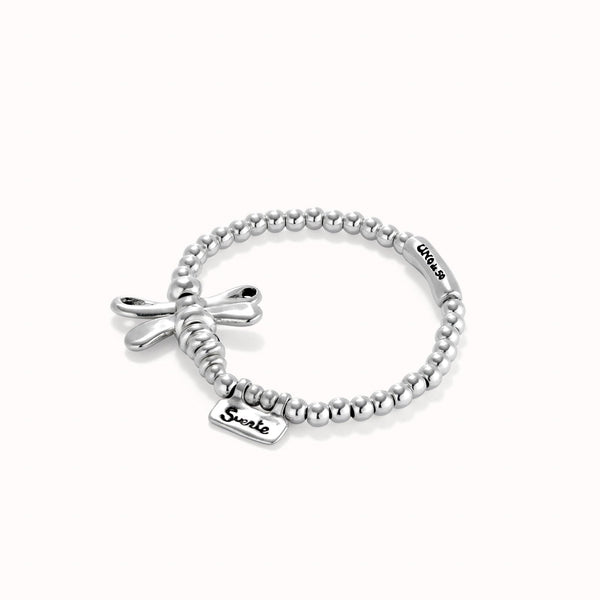 Pulsera elastica UNODE50 con libélula bañada en plata de ley PUL2476MTL0000