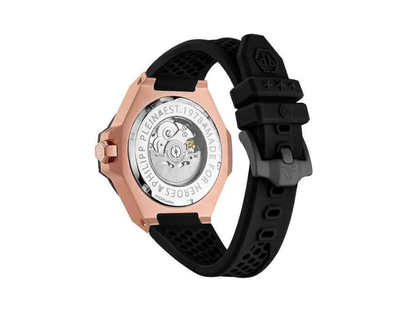 Reloj Philipp Plein SKELETON ROYAL Rose Gold & Black 46mm PWPFA0224 automático de acero y silicona