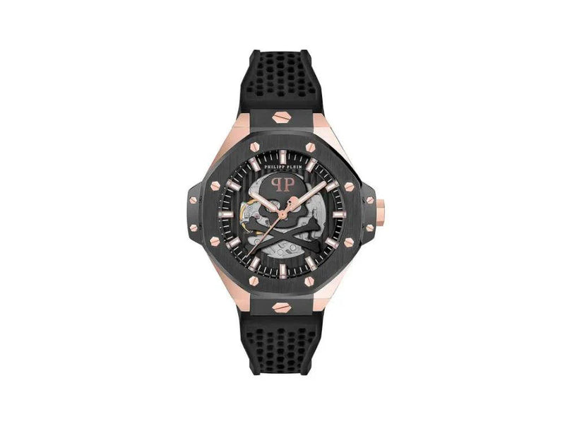 Reloj Philipp Plein SKELETON ROYAL Rose Gold & Black 46mm PWPFA0224 automático de acero y silicona