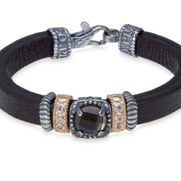 Pulsera PlatadePalo de cuero con cuarzo fumé Miret WB446X