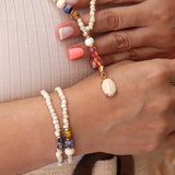 Pulsera doble de bolas beige PLATADEPALO BB052B