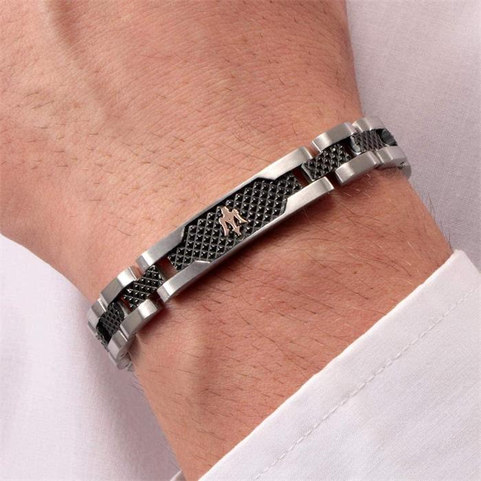 Pulsera Maserati Plateada y Negra Hombre JM419ASC01