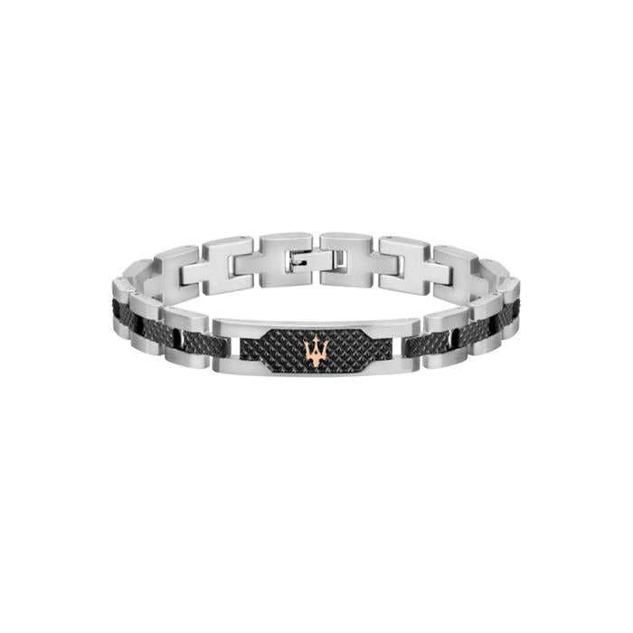 Pulsera Maserati Plateada y Negra Hombre JM419ASC01