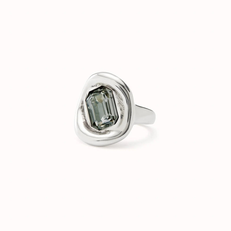 Anillo UNODE50 gris cristal facetado bañado en plata de ley ANI0826GRSMTL